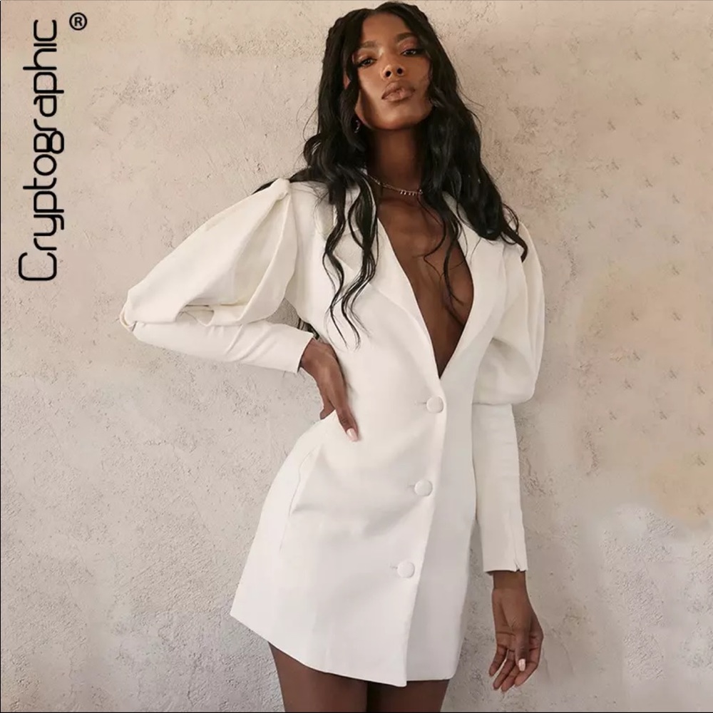 White button up blazer dress